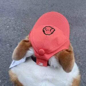 Coral Red Dog Baseball Cap with Embroidered Puppy Logo